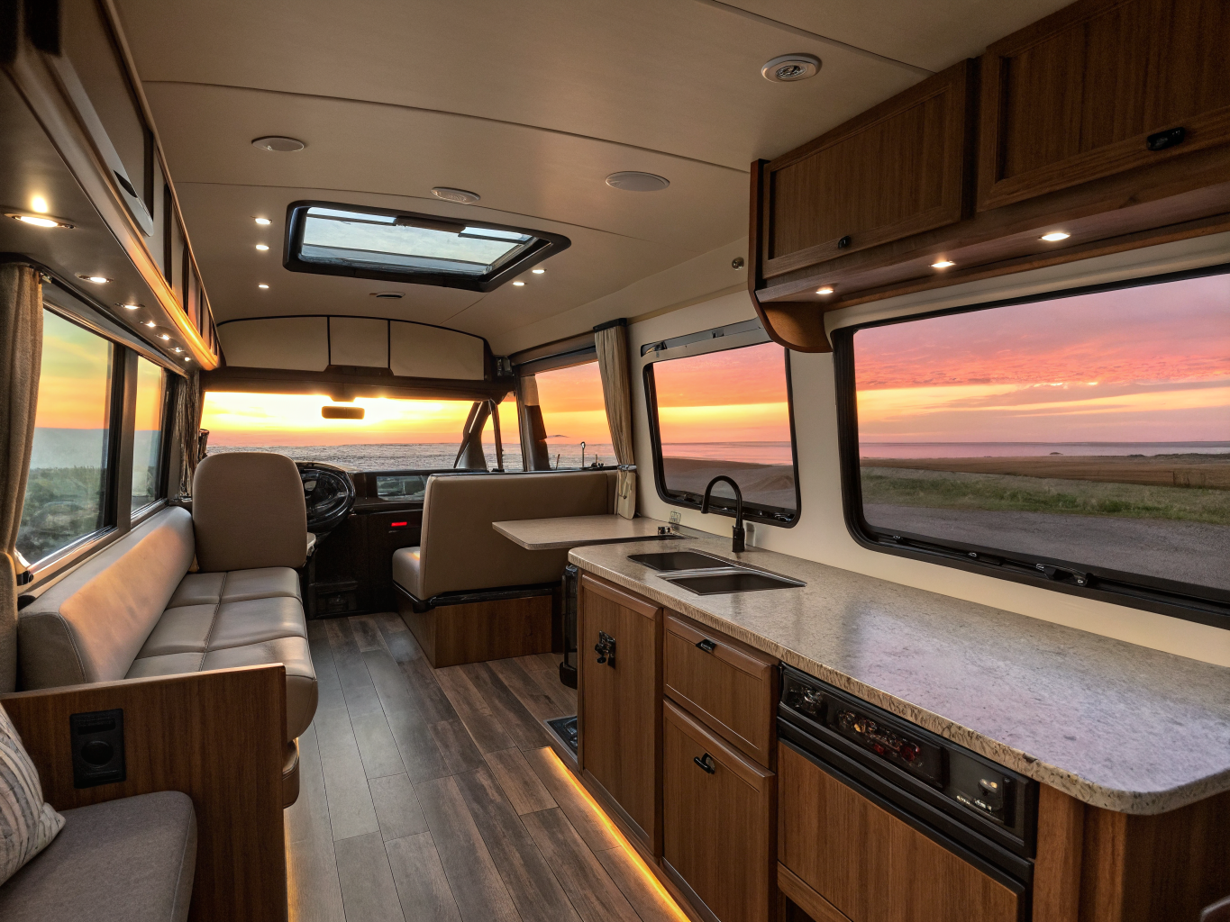 The Bordeaux RV Interior at Sunset