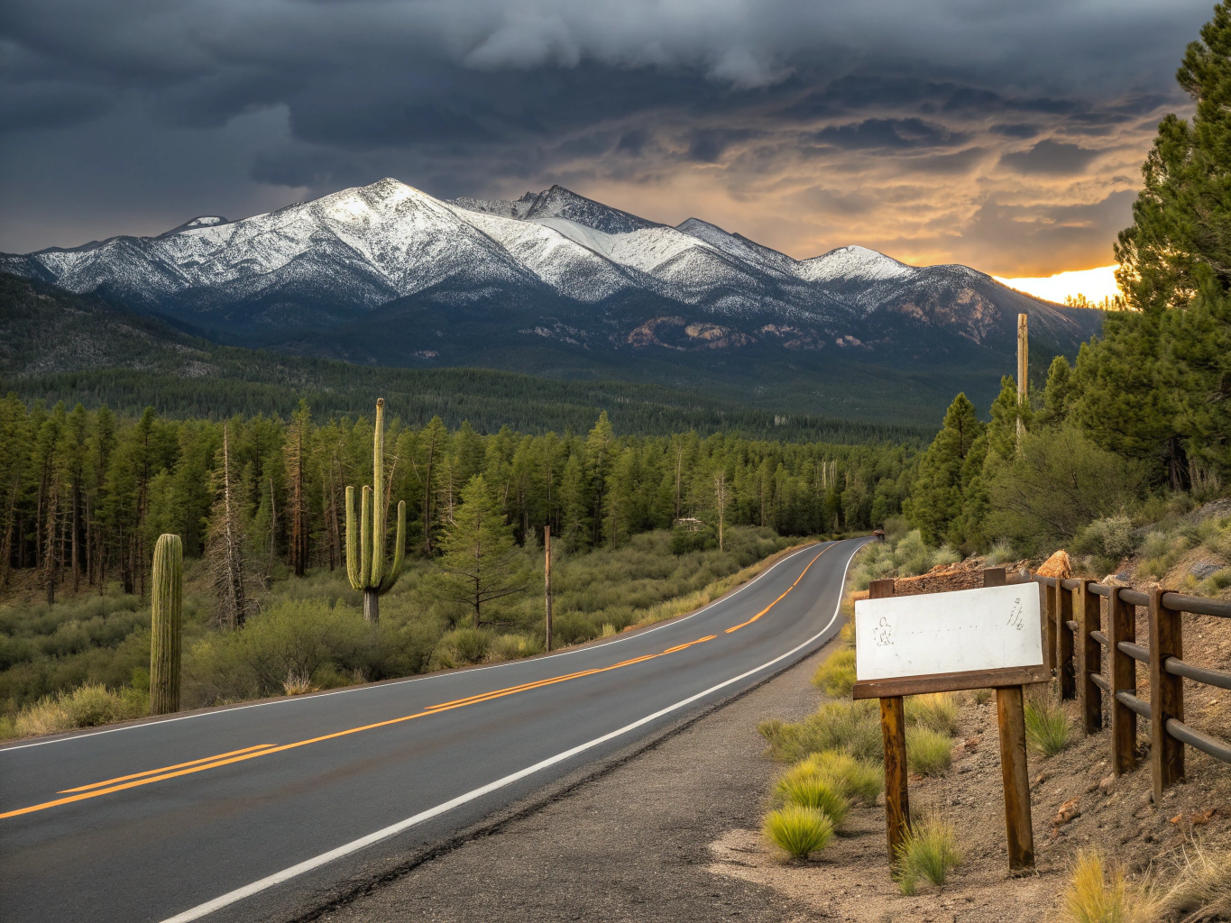Expansive desert highway stretching towards mountains